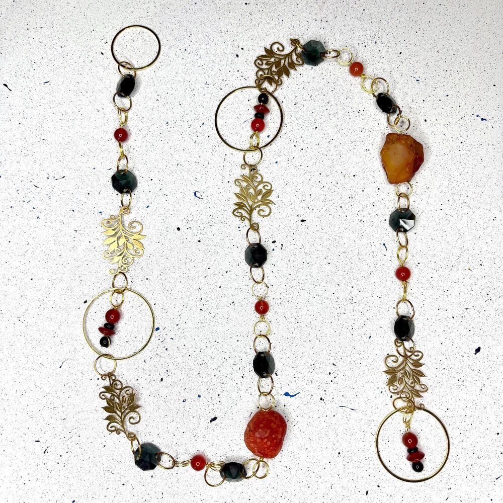 Carnelian and Black Tourmaline Gemstone Hanging Protection Vitality Stone Decor